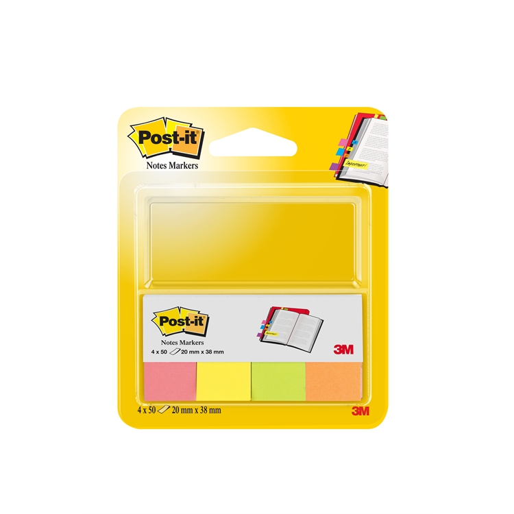 Teippimerkki Post-it 670-4N 20 x 38 mm 4 neonväriä /200