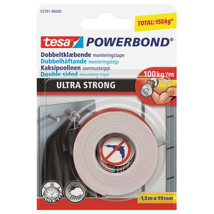 Asennusteippi tesa Powerbond Ultra Strong 2-puol 19mmx1,5m