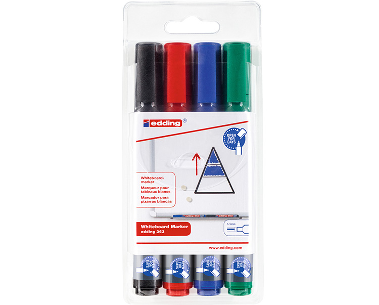 Valkotaulukynä edding 363 viisto 1-5 mm värilajitelma 4 kpl