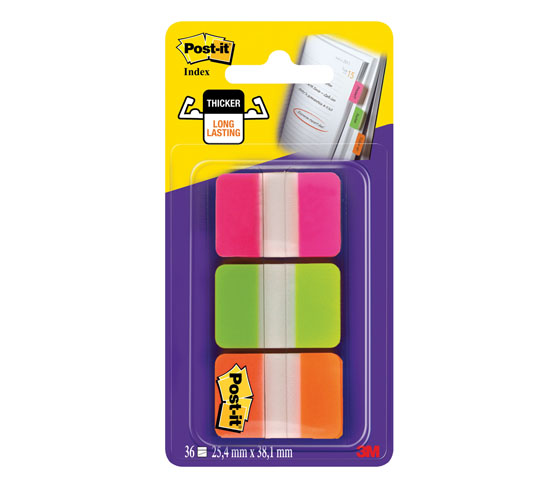 Teippimerkki Post-it Index Strong 25,4x38,1mm värilaj /36