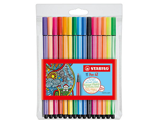 Kuitukärkikynä STABILO Pen 68 värilajitelma /10+5