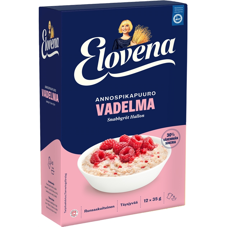 Annospikapuuro Elovena Vadelma 12 x 35 g