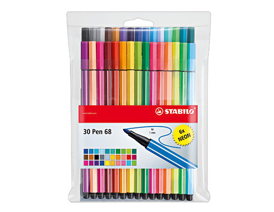 Kuitukärkikynä STABILO Pen 68 värilajitelma /24+6