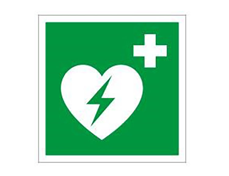 Opastekilpi defibrillaattorikaapin tarra 15 x 15 cm