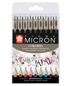 Kuitukärkikynä Sakura Pigma Micron 0,45 mm värilaj 9 kpl