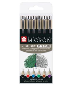 Kuitukärkikynä Sakura Pigma Micron 0,25 mm värilaj 6 kpl