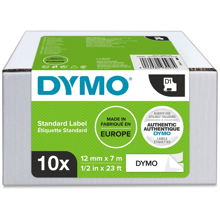Tarrakasetti DYMO D1 12 mm valkoinen/musta /10