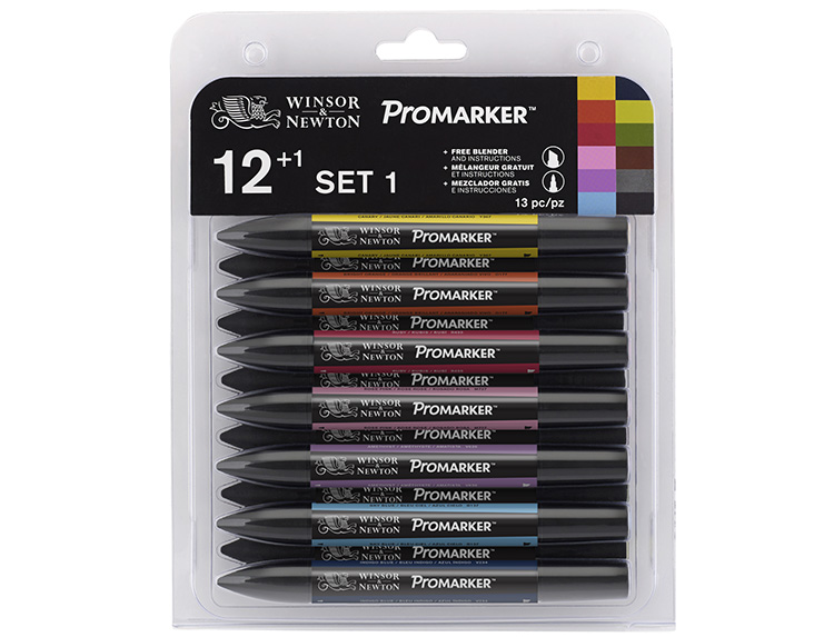 Kuitukärkikynä Winson & Newton Promarker värilaj 12+blender