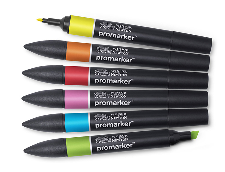 Kuitukärkikynä Winson & Newton Promarker värilajitelma 6 kpl
