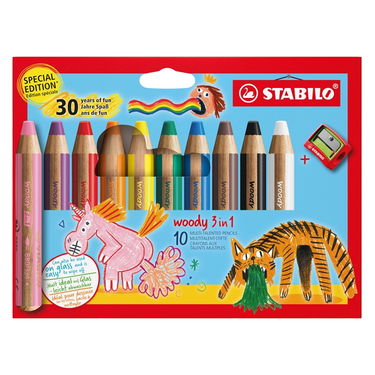 Värikynä STABILO woody 3in1 värilajitelma /10 + teroitin