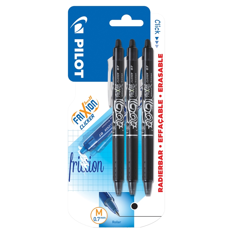 Kuulakärkikynä Pilot Frixion Clicker 0,7 mm musta 3 kpl