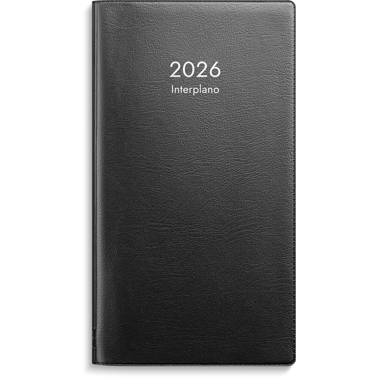 Kalenteri 2026 Interplano musta muovikansi (kaksikielinen)