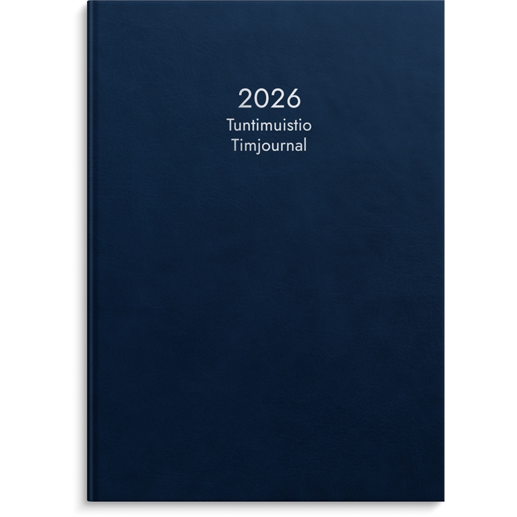 Kalenteri 2026 Tuntimuistio sininen keinonahkakansi sidottu