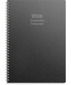 Kalenteri 2026 Tuntimuistio musta Eco parikierresidottu A4