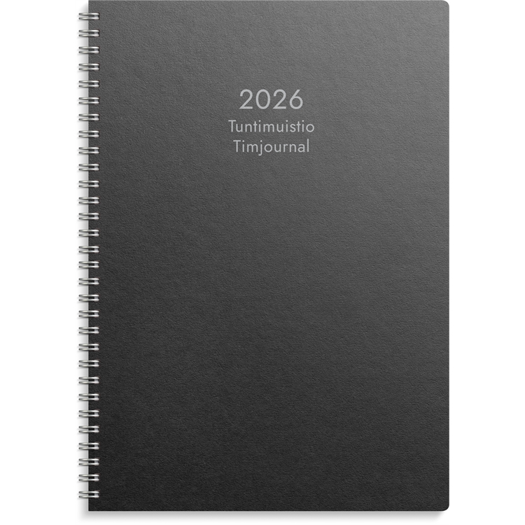 Kalenteri 2026 Tuntimuistio musta Eco parikierresidottu A4