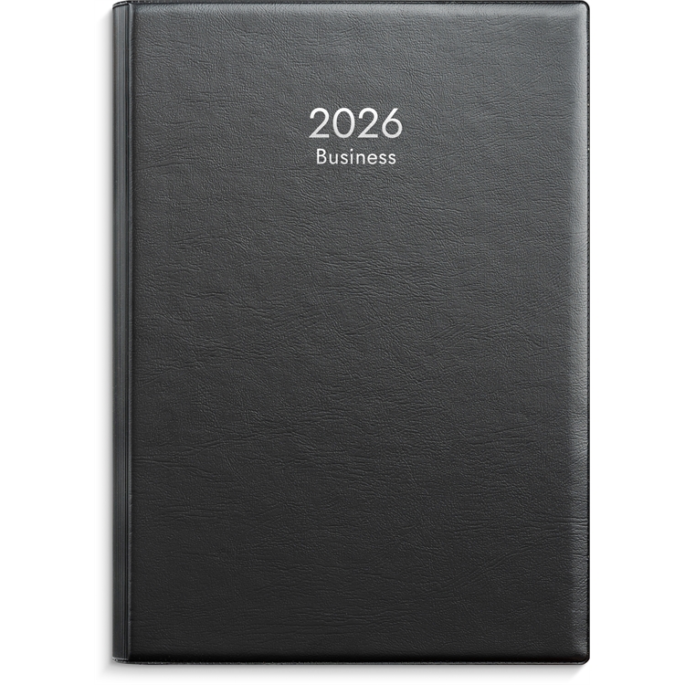 Kalenteri 2026 Business musta muovikansi parikierresidottu