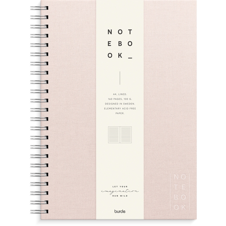 Muistikirja Burde Textile pink kierresidottu viivat A4