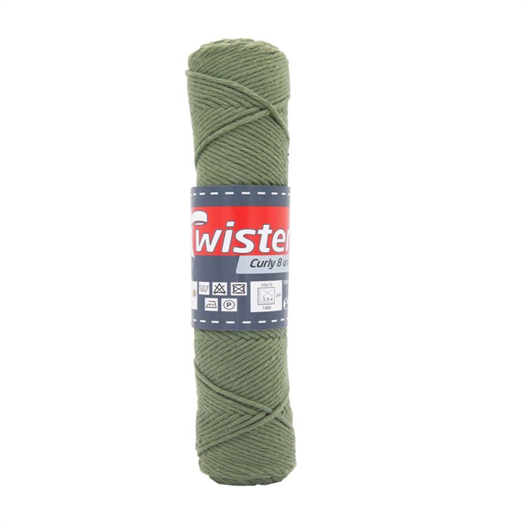 Puuvillalanka Twister Curly 8 50 g oliivinvihreä