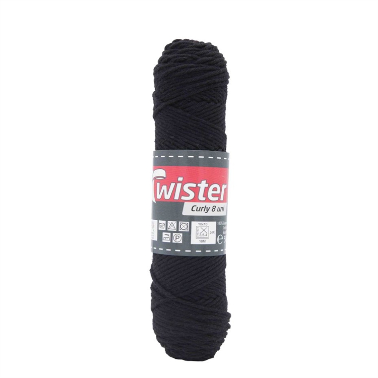 Puuvillalanka Twister Curly 8 50 g musta